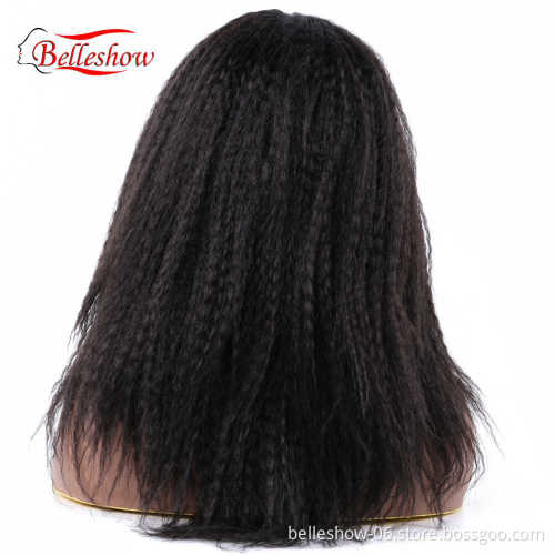 Hot sell 14Inch Afro Long Black Purple Color Hair Yaki Kinky Straight Synthetic Wigs yaki Lace synthetic wig For Black Women